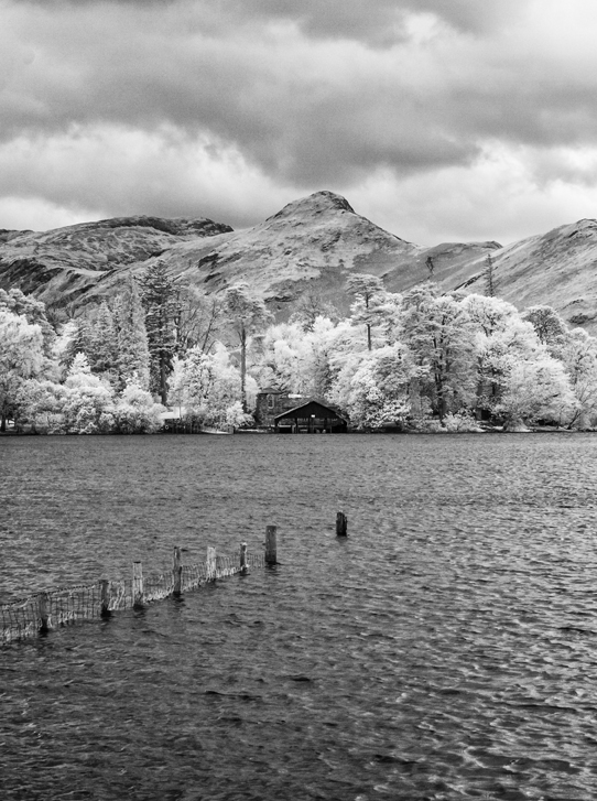 Boathouse on Derwentwater, Near Keswick, Lake District national park, Cumbria. Portrait format.